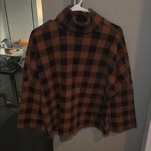 Madewell Brown Checkered Mockneck Sweatershirt